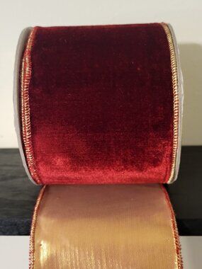 Vintage Farrisilk Ruby and Gold Velvet Ribbon- 4"